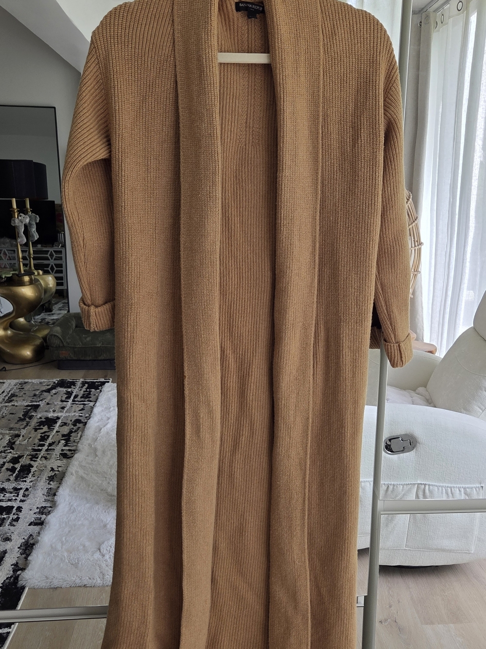 Banana Republic Camel Ribbed Open-Front Long Cardigan